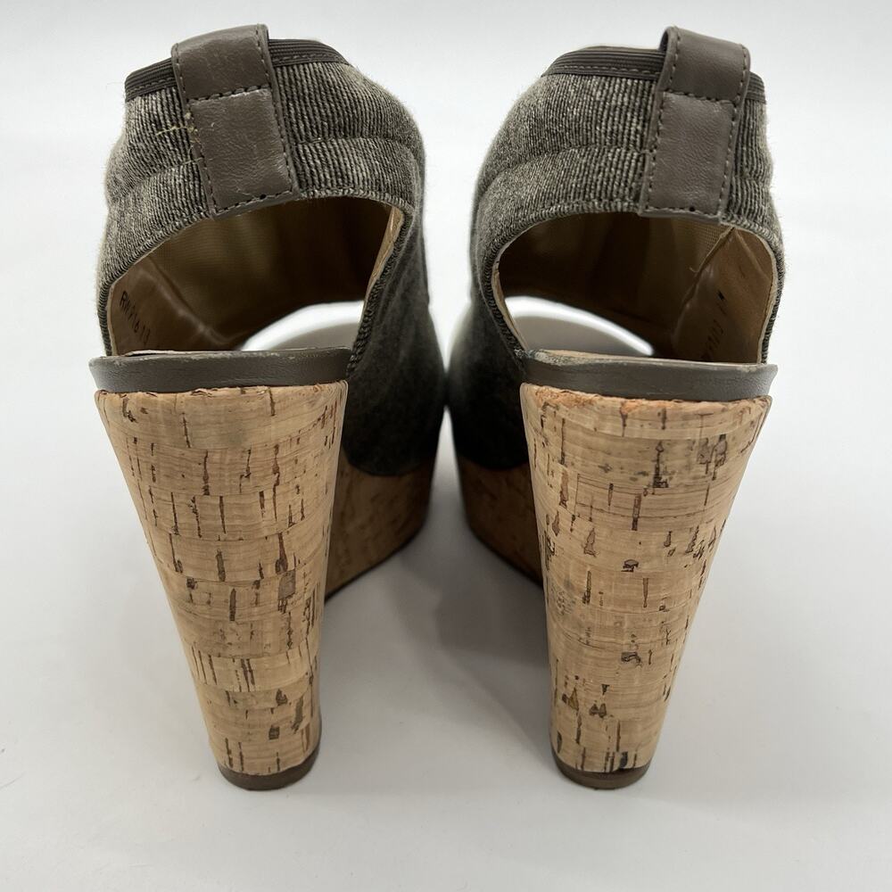 Stuart Weitzman Glove Tan Stretch Wedge Slingback Sandal Size 8M Cork Peep Toe - Picture 9 of 12